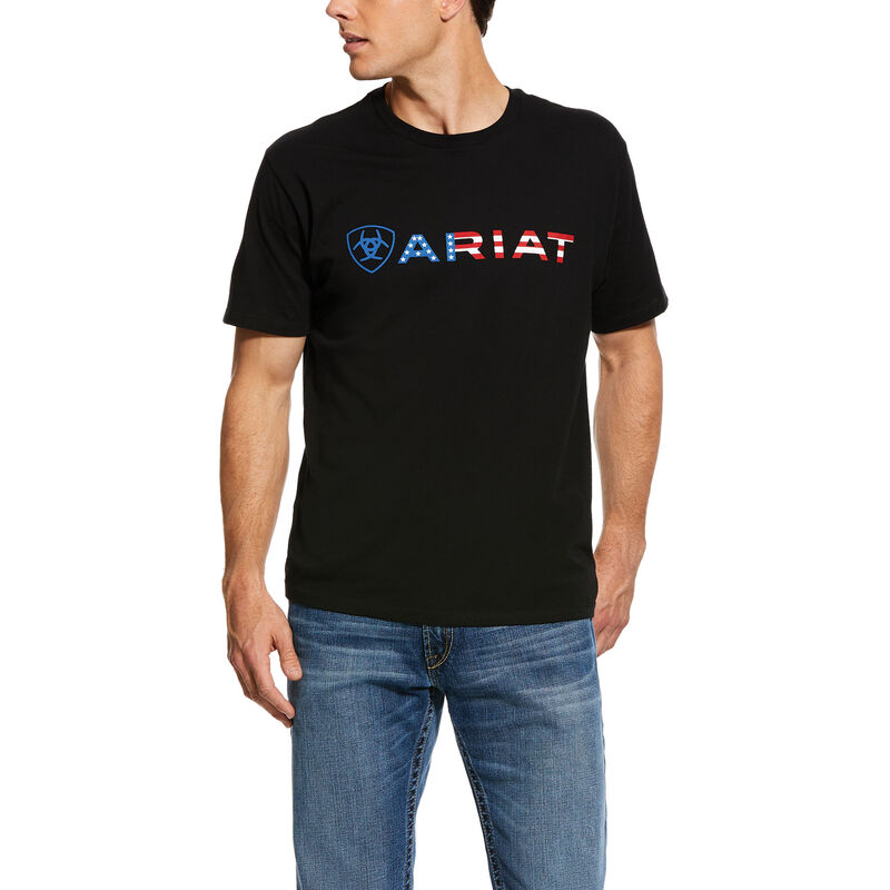 Ariat Usa Wordmark - Miesten Mustat T-Paidat ( AZQHDI-104 )